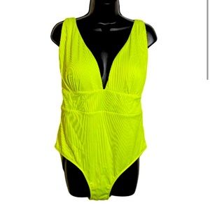 ISO Coastal Waves ribbed one piece swimsuit citrus neon